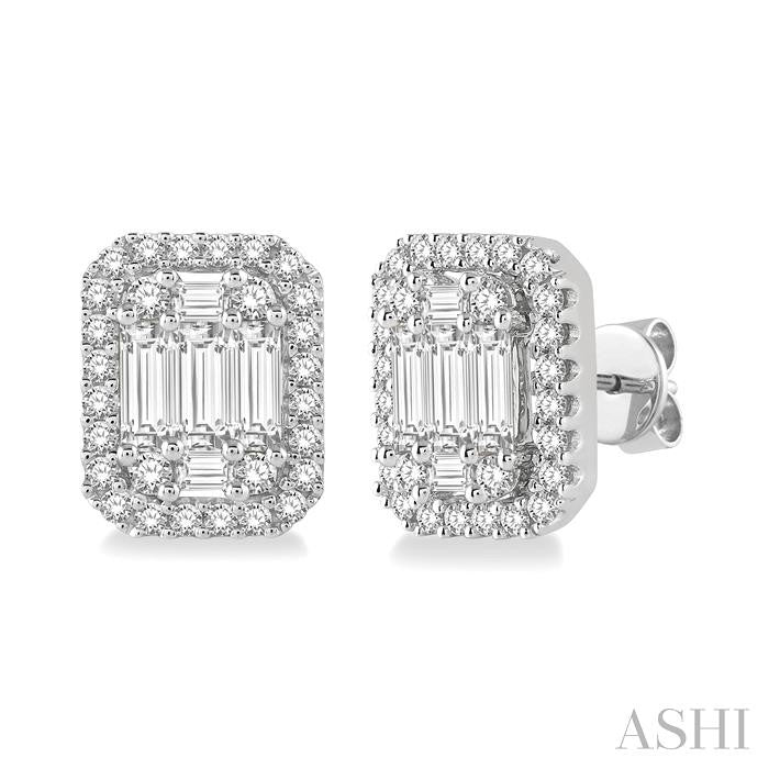 Emerald Shape Halo Fusion Diamond Earrings