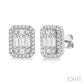 Emerald Shape Halo Fusion Diamond Earrings