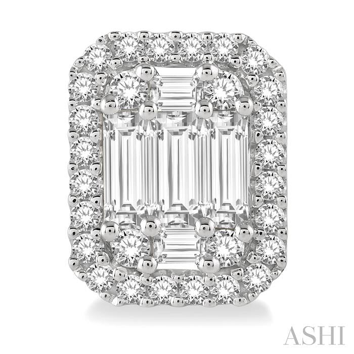 Emerald Shape Halo Fusion Diamond Earrings