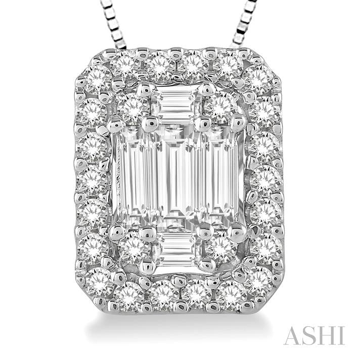 Emerald Shape Halo Fusion Diamond Pendant