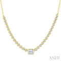 Luna Bezel Emerald Shape Halfway Diamond Necklace