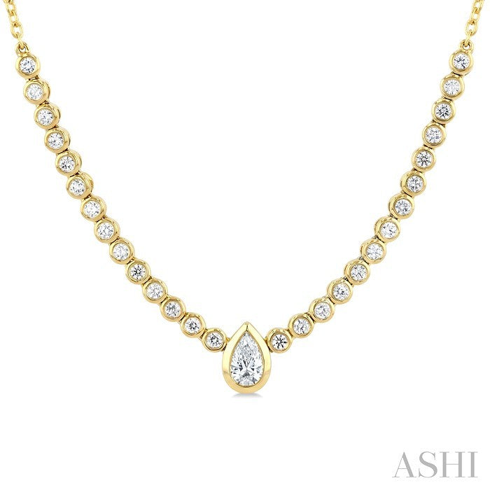 Luna Bezel Pear Shape Halfway Diamond Necklace