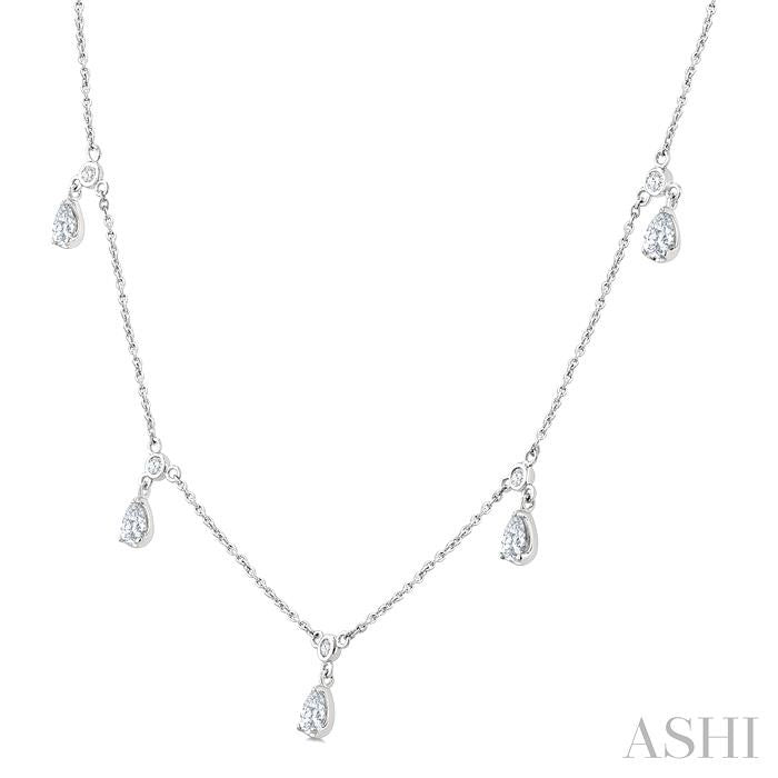 Pear Shape Diamond Dangle Station Necklace