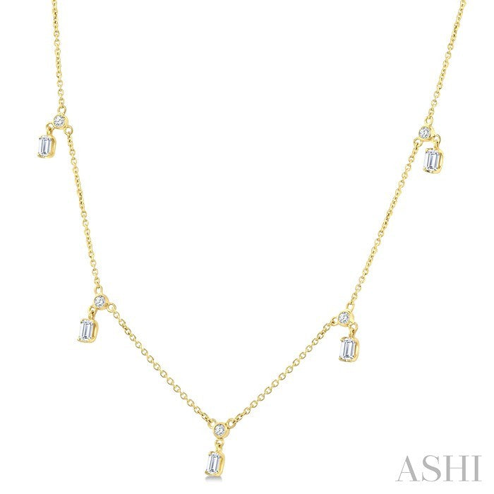 Emerald Shape Diamond Dangle Station Necklace