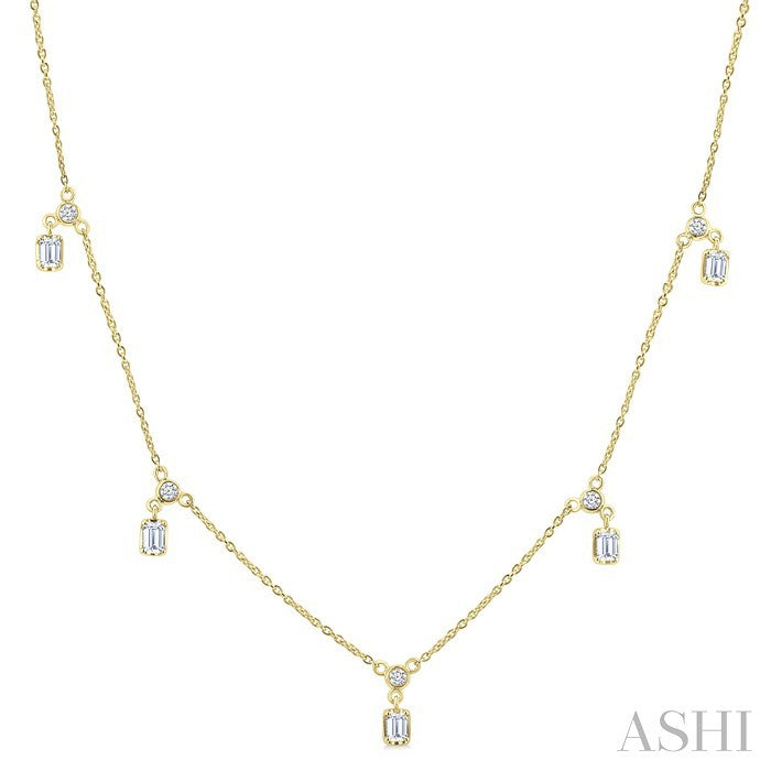 Emerald Shape Diamond Dangle Station Necklace