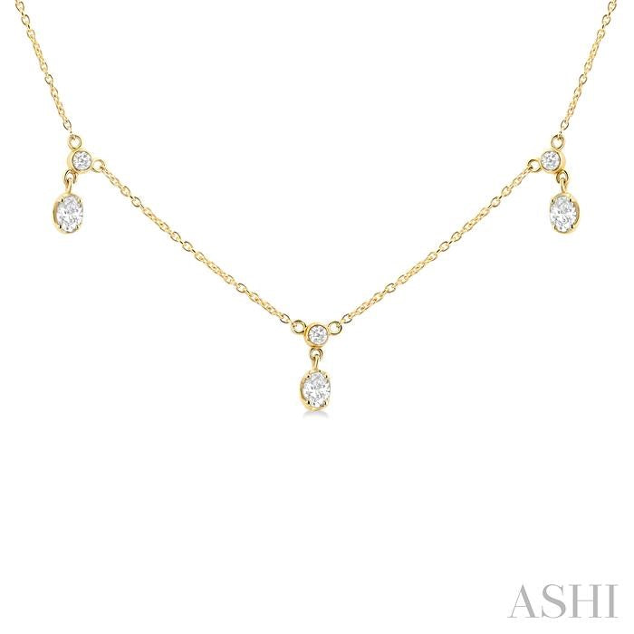 Oval Shape Diamond Dangle Station Necklace
