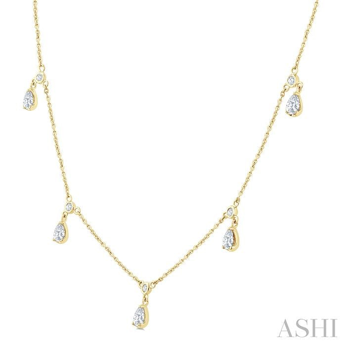 Pear Shape Diamond Dangle Station Necklace