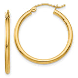 14k Polished 2x25mm Lightweight Tube Hoop Earrings