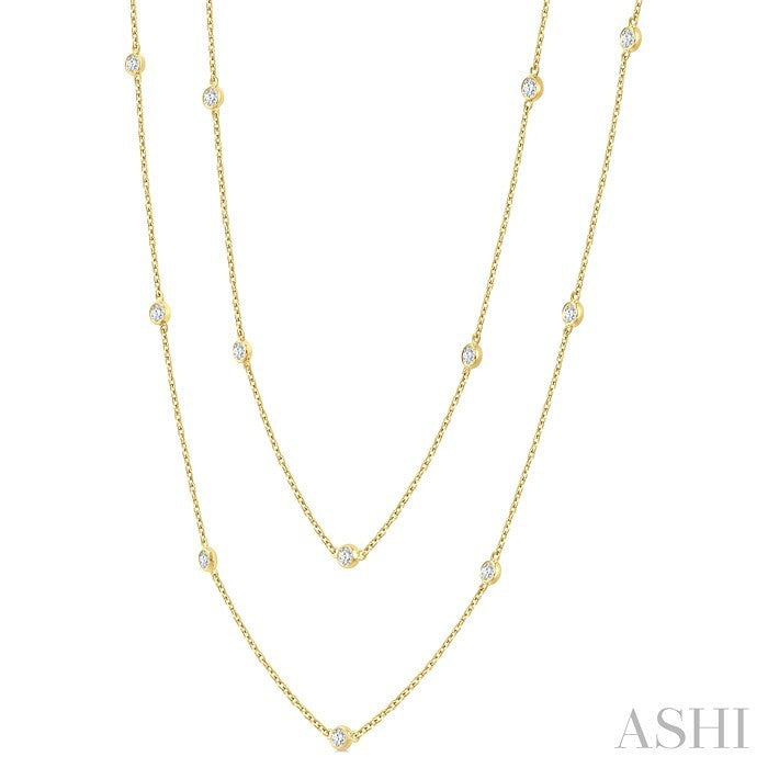 Bezel Set Diamond Station Long Necklace