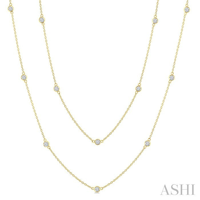 Bezel Set Diamond Station Long Necklace