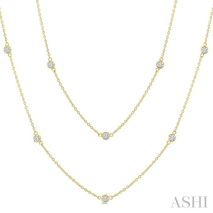 Bezel Set Diamond Station Long Necklace