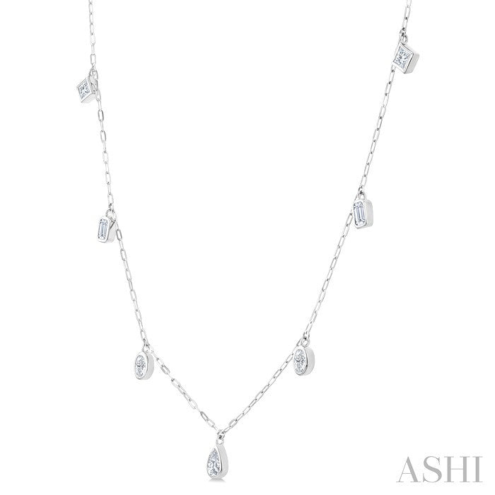 Mixed Shape Bezel Set Diamond Station Necklace