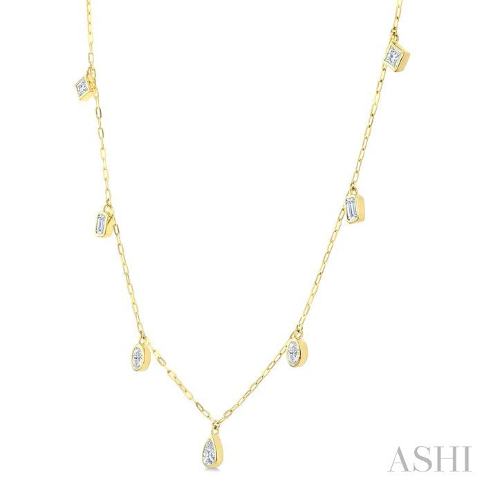 Mixed Shape Bezel Set Diamond Station Necklace