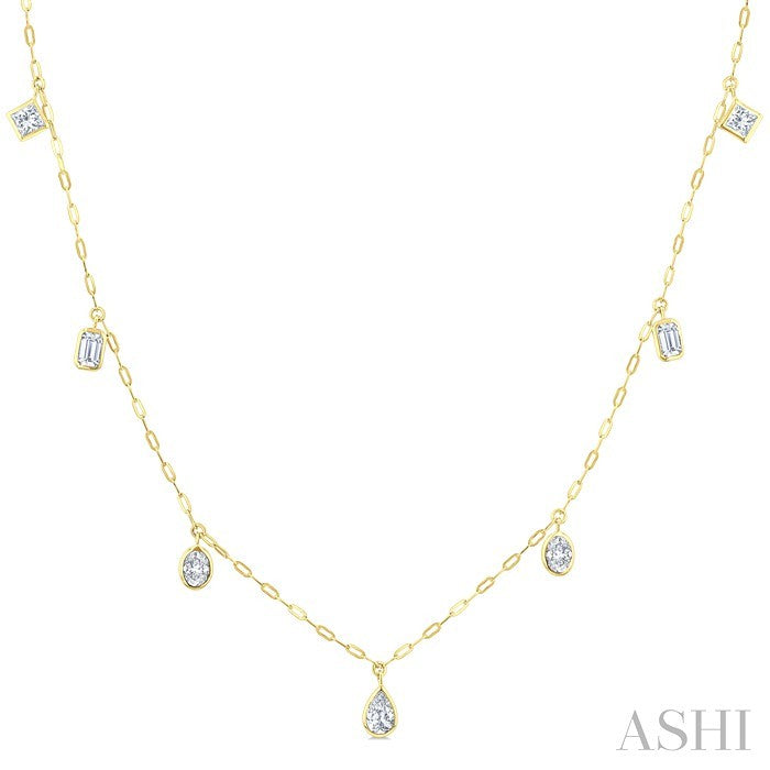 Mixed Shape Bezel Set Diamond Station Necklace