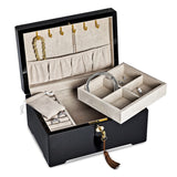 Luxury Giftware High Gloss Black Enamel w/Dark Burl Veneer and Italian Scrolled Borders Locking Wooden Jewelry Box