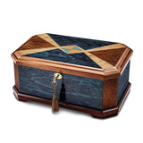 Luxury Giftware Sapeli and Blue Cats Eye Veneer High Gloss Locking Memorial Keepsake Box