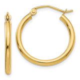 14k Polished 2x20mm Tube Hoop Earrings