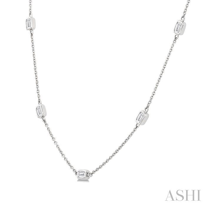 Emerald Shape Diamond Station Necklace