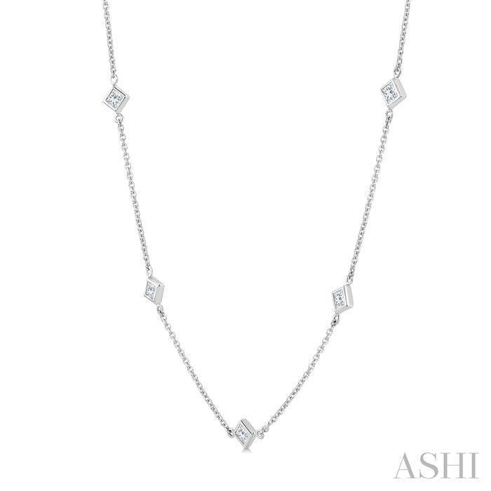 Princess Shape Diamond Station Necklace