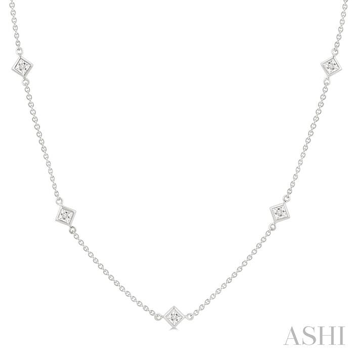 Princess Shape Diamond Station Necklace