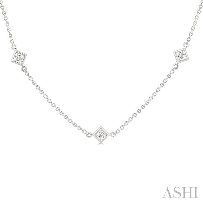 Princess Shape Diamond Station Necklace