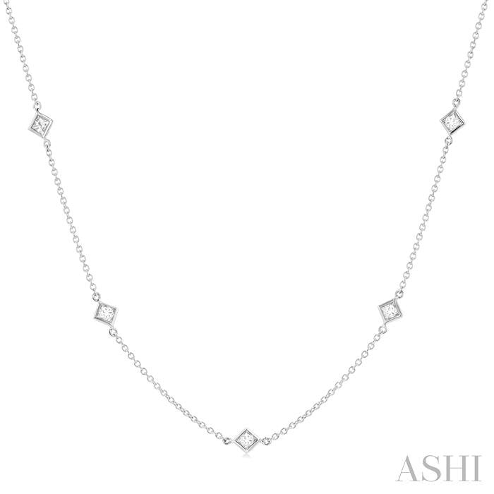 Princess Shape Diamond Station Necklace