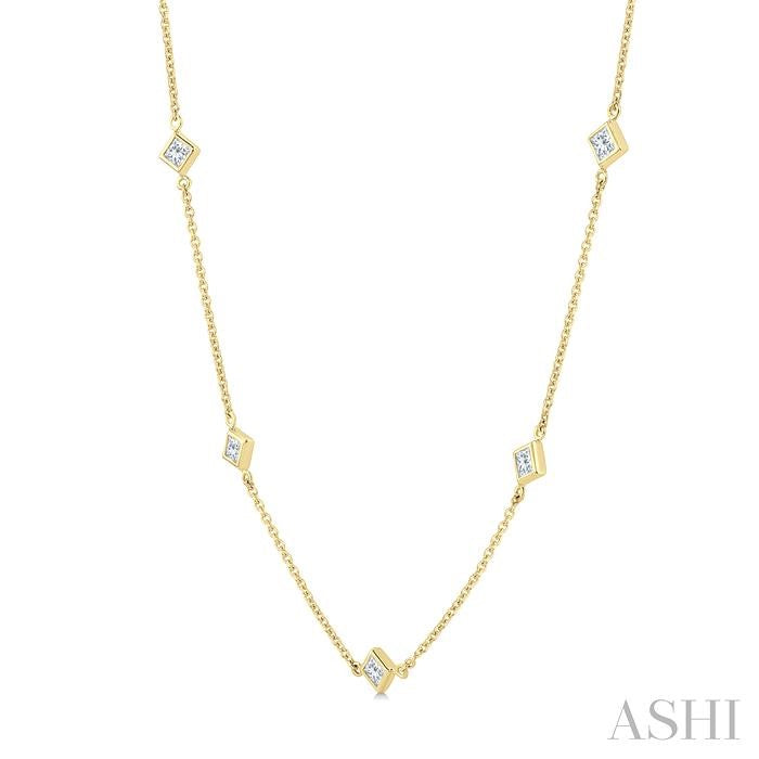 Princess Shape Diamond Station Necklace