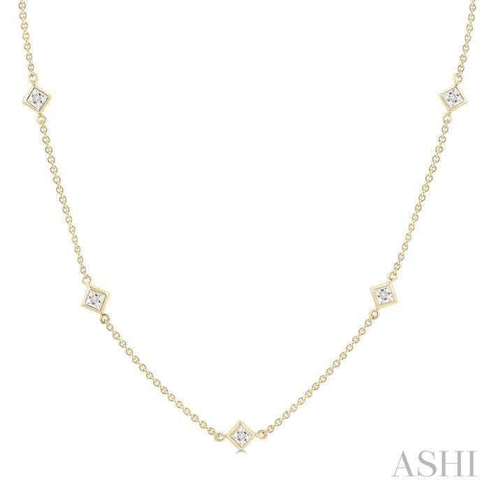Princess Shape Diamond Station Necklace