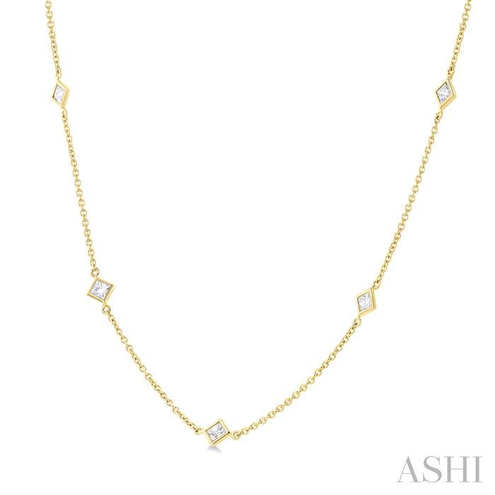 Princess Shape Diamond Station Necklace