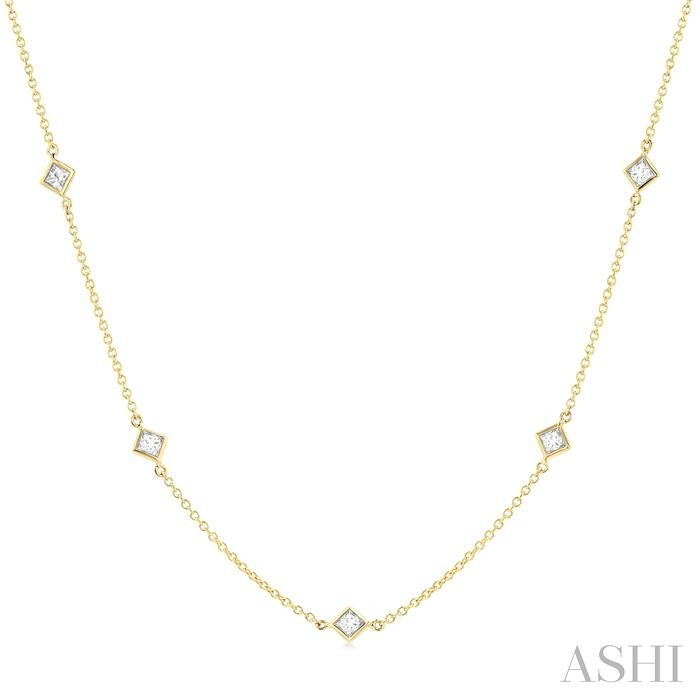 Princess Shape Diamond Station Necklace