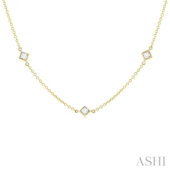 Princess Shape Diamond Station Necklace