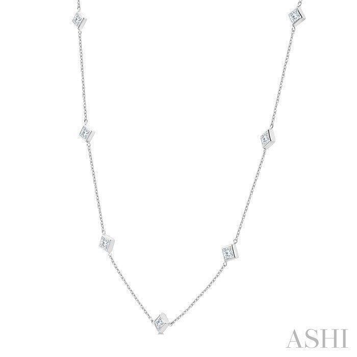 Princess Shape Diamond Station Necklace