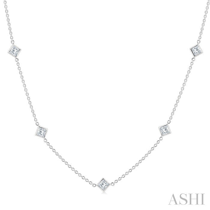 Princess Shape Diamond Station Necklace