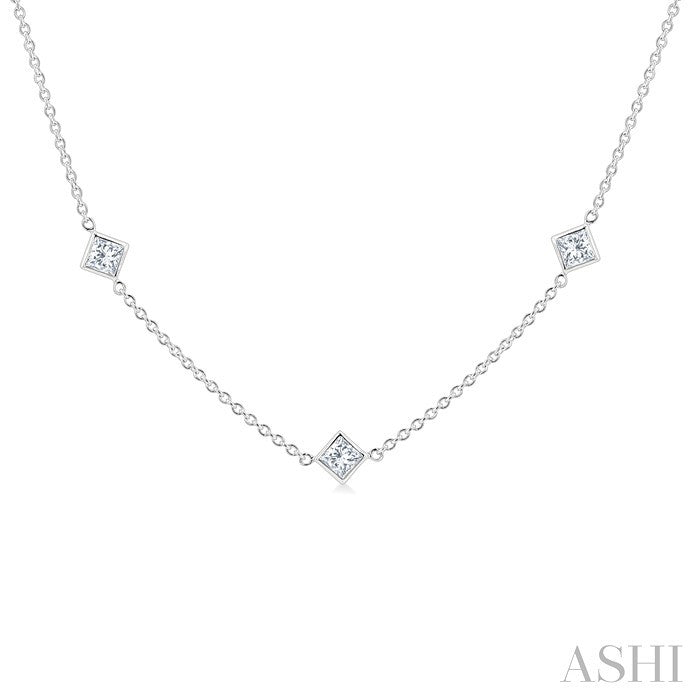 Princess Shape Diamond Station Necklace