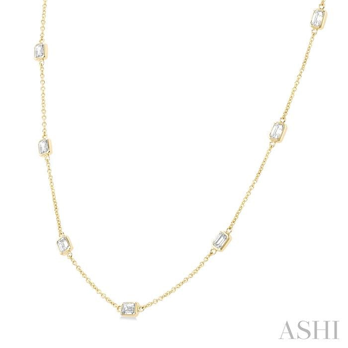 Emerald Shape Diamond Station Necklace