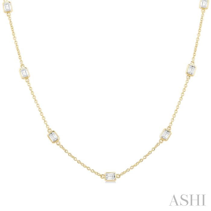 Emerald Shape Diamond Station Necklace