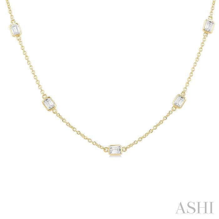Emerald Shape Diamond Station Necklace