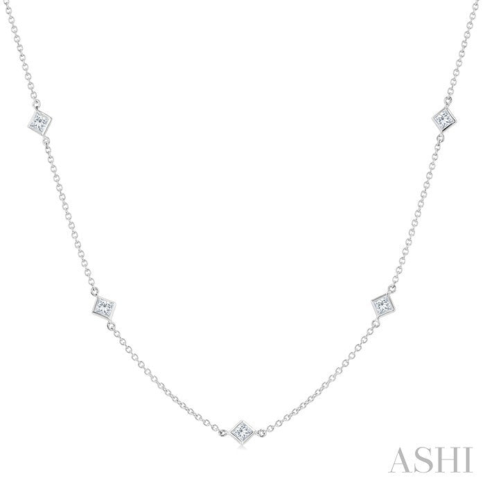 Princess Shape Diamond Station Necklace
