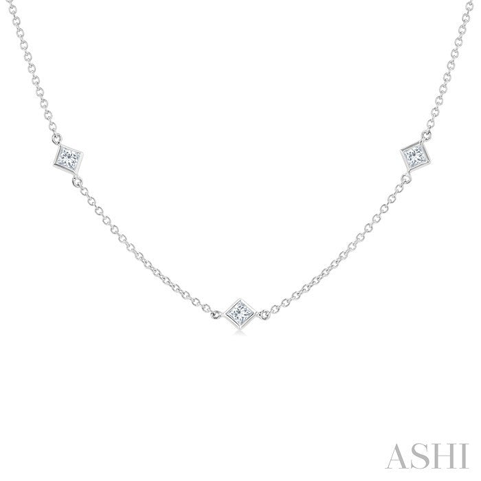 Princess Shape Diamond Station Necklace