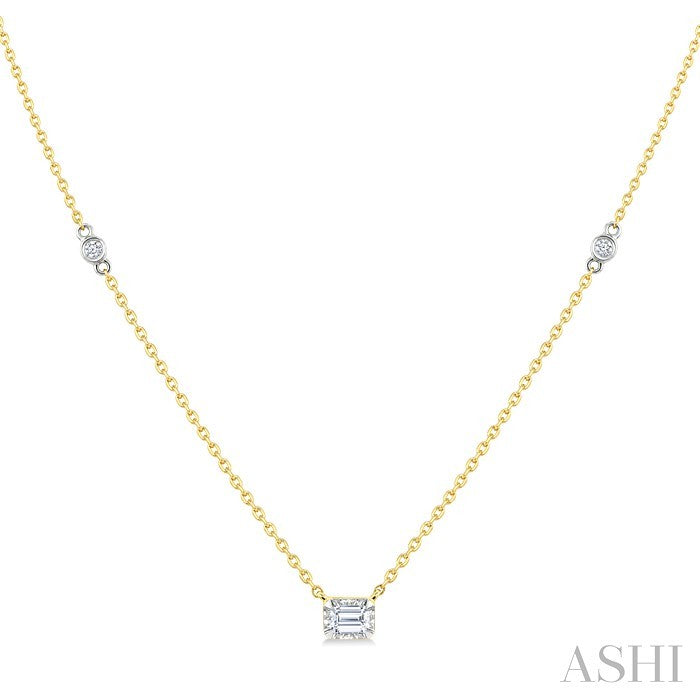 Emerald Shape Bezel Set Diamond Station Necklace