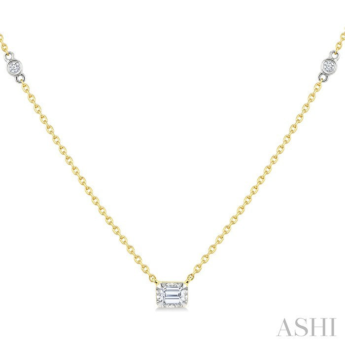 Emerald Shape Bezel Set Diamond Station Necklace