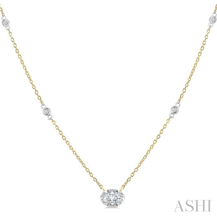Oval Shape Bezel Set Diamond Station Necklace