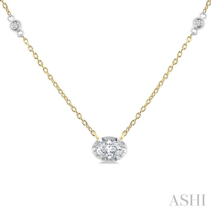 Oval Shape Bezel Set Diamond Station Necklace