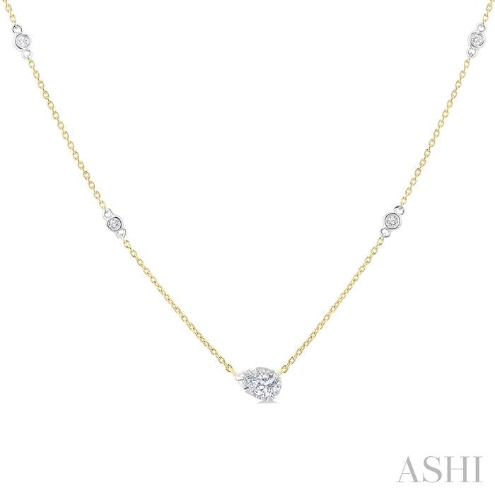 Pear Shape Bezel Set Diamond Station Necklace