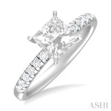 1/3 ctw Princess Shape Round Cut Diamond Semi Mount Engagement Ring in 14K White Gold