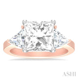 1 ctw Princess Shape Trillion Cut & Round Cut Diamond Semi Mount Engagement Ring in 14K Rose and White Gold