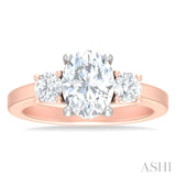 1/2 ctw Tri-Mount Past, Present and Future Oval Shape Center Round Cut Diamond Semi Mount Engagement Ring in 14K Rose and White Gold
