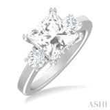 1/2 ctw Tri-Mount Princess Shape Round Cut Diamond Semi Mount Engagement Ring in 14K White Gold