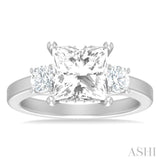 1/2 ctw Tri-Mount Princess Shape Round Cut Diamond Semi Mount Engagement Ring in 14K White Gold