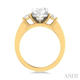 1/2 ctw Tri-Mount Pear Shape Round Cut Diamond Semi Mount Engagement Ring in 14K Yellow and White Gold